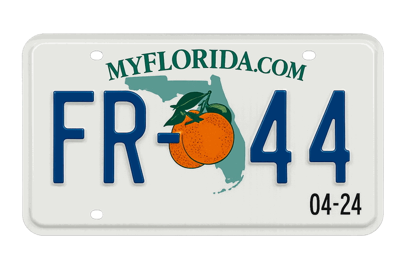 FR44 Insurance Florida featured image showing a man holding a form, car, Florida map, and checkmark shield