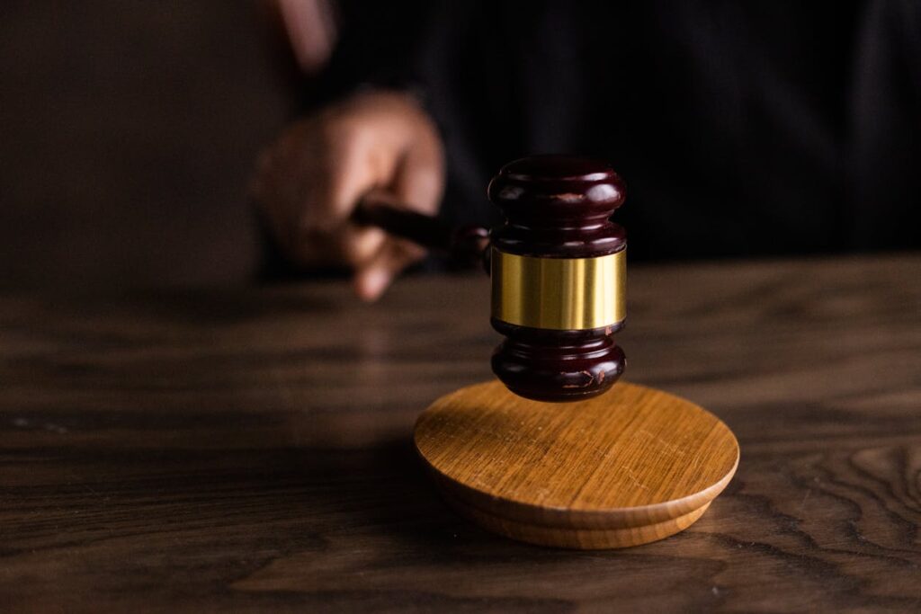 Judge gavel striking sound block symbolizing DUI penalties and legal consequences