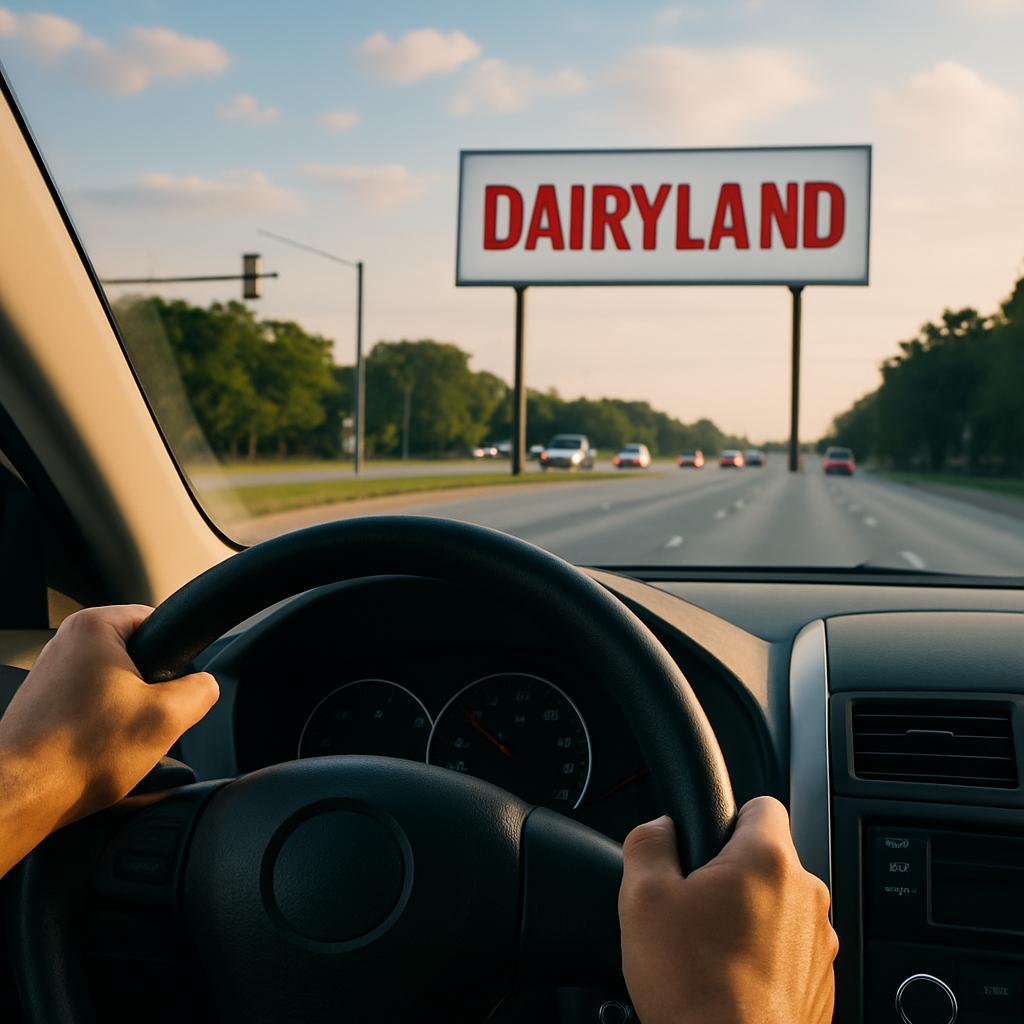 Dairyland FR-44 Florida highway sign viewed from car interior