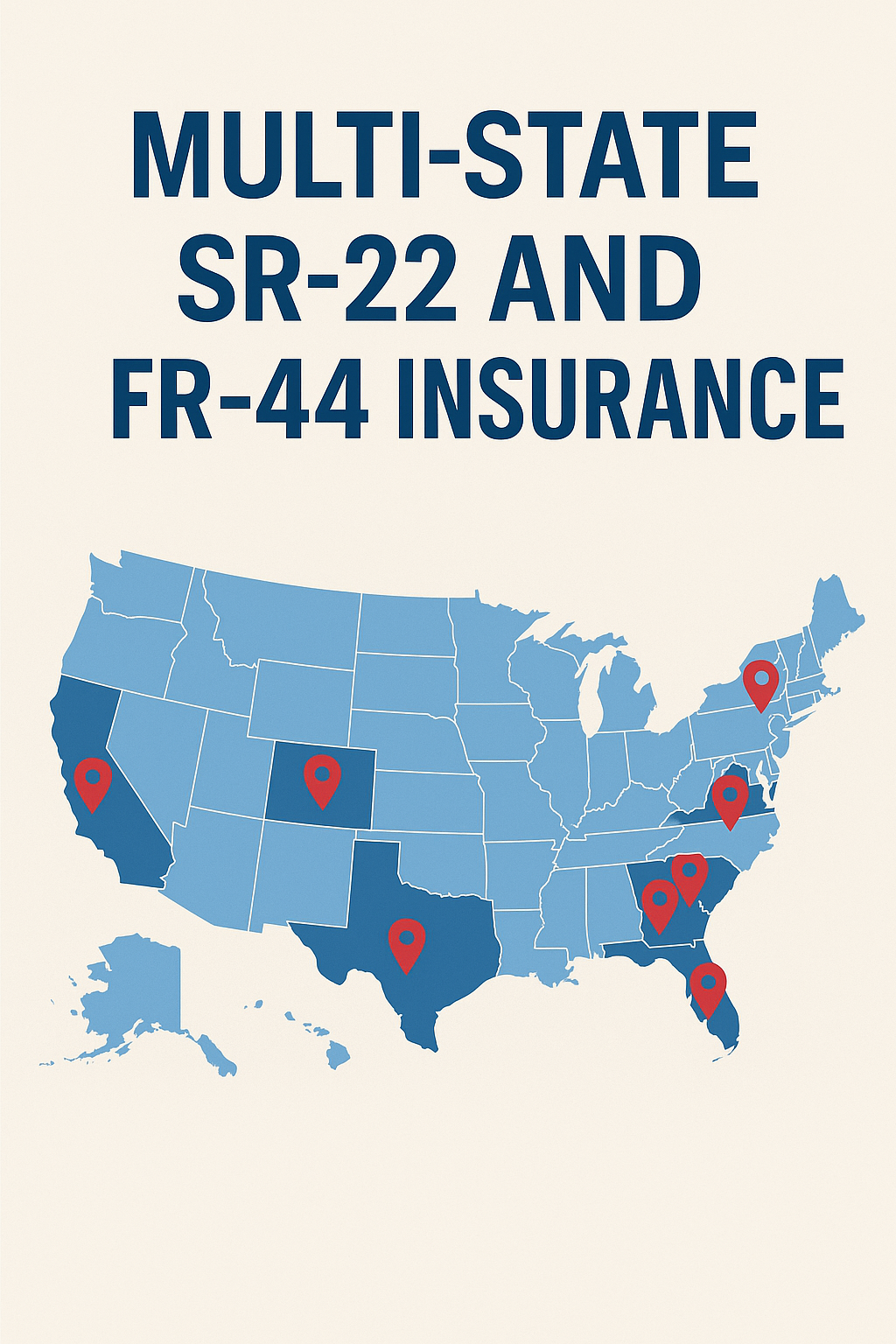 Map of states offering featured SR-22 insurance from Foxx Insurance