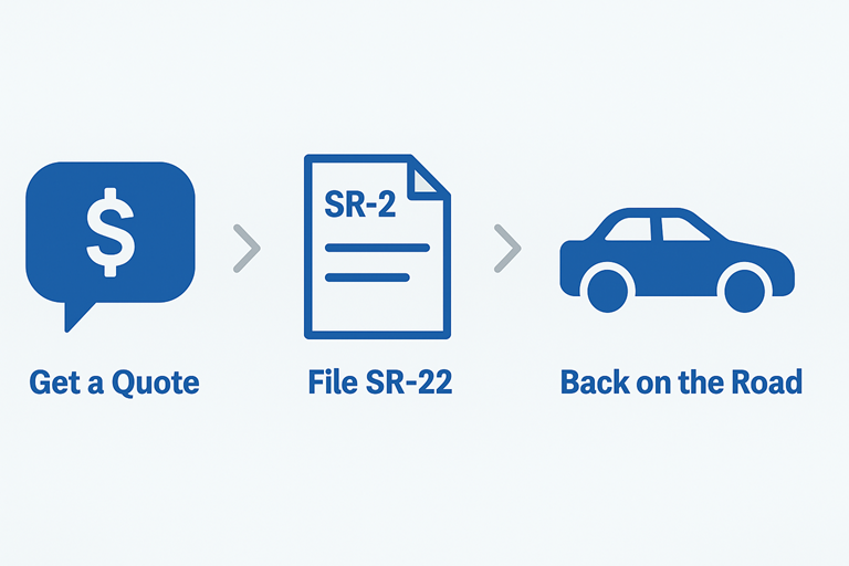 Steps of SR-22 insurance filing: quote, file, drive