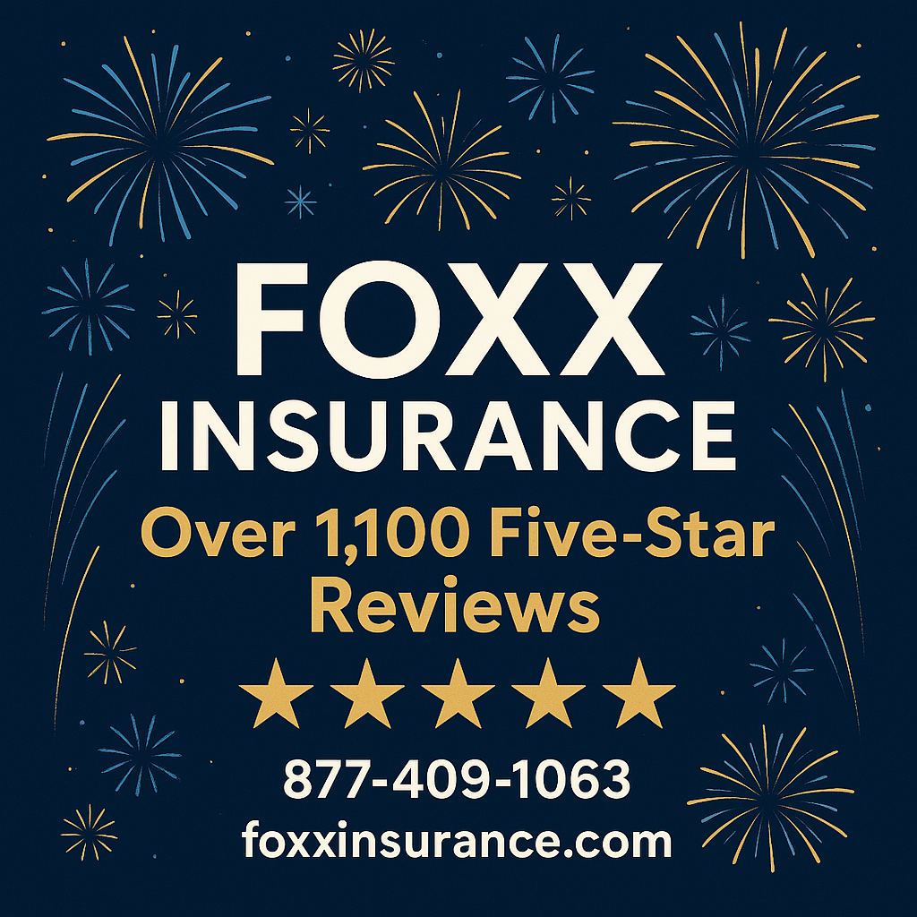 Foxx Insurance celebrating over 1,100 five-star reviews — Florida FR-44, SR-22, non-owner, and auto insurance